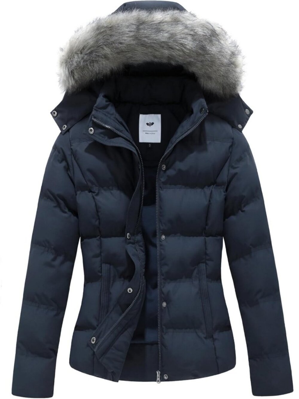 Cozy Women's Winter Puffer Jacket with Quilted Design & Removable Fur Hood